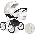 Детская коляска Indigo 18 Special Plus 14" 2 в 1, ткань + эко-кожа (Sp 12 Белая кожа
						
					) — Фото