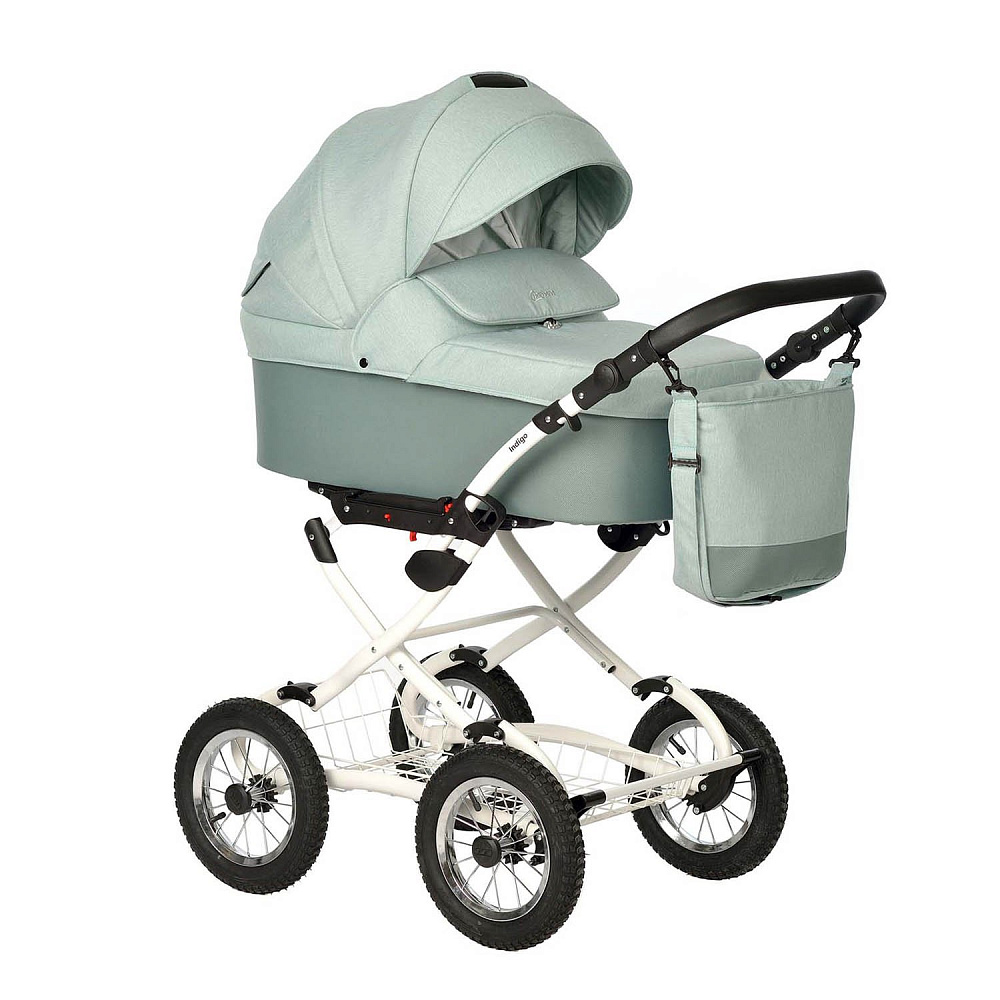 Детская коляска Indigo Barbara Classic 2021 2 в 1 на белой раме - Фото