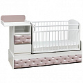 Детская кроватка-трансформер Островок Уюта Дива (Белый-Пудра
						
					) — Фото