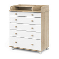 Детский пеленальный раскладной комод Pituso Tori с колесами (Дуб сонома/Белый
						
					) — Фото