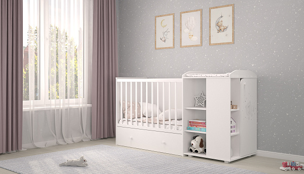 Детская кроватка-трансформер Polini Kids French 800 Teddy с ящиком фото 6