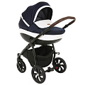 Детская коляска Tutis Nanni 3 в 1 (893341 Тёмно-синий + Кожа белый
						
					) — Фото
