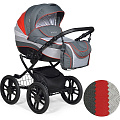 Детская коляска Indigo 18 Special Plus 14" 2 в 1, ткань + эко-кожа (Sp 03 Темно-серый - Светло-серый - Красная кожа
						
					) — Фото