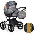 Детская коляска Indigo 18 Special Plus 14" 2 в 1, ткань + эко-кожа (Sp 04 Темно-серый - Темно-серый узор - Рыжая кожа
						
					) — Фото